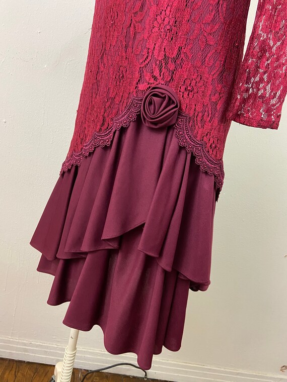 Vintage 80s David Rose Design Burgundy Wine Lace … - image 4