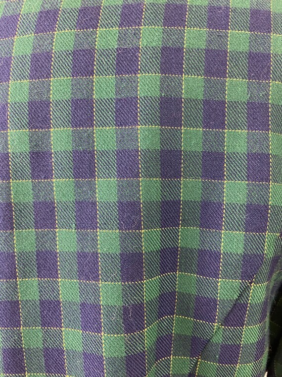 Vintage 90s Jessica Howard Tartan Dress: Green Blue Plaid with Velvet Collar, Size 12