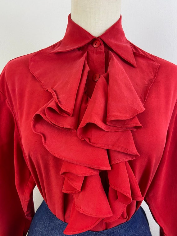Vintage 90s Long Puffy Sleeves With Ruffle Chest … - image 2