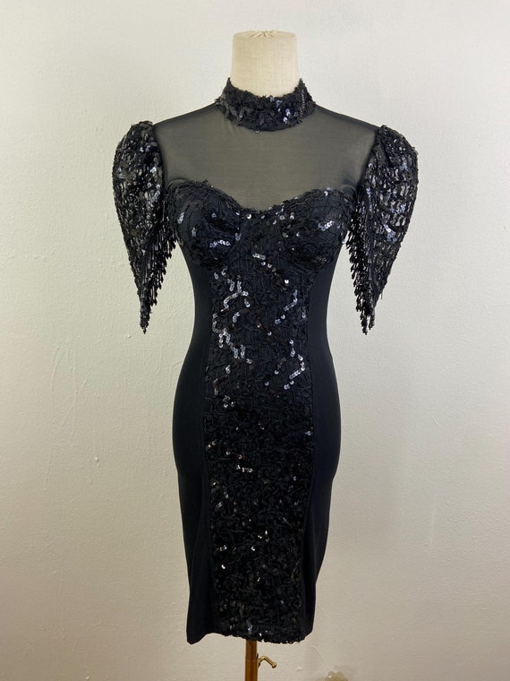 vintage sequin cocktail dress 1980s Deco inspired sequin cocktail dress