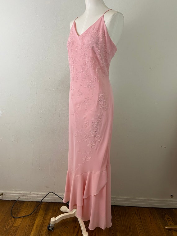 Vintage Early 90s Embellished Peach Maxi Formal L… - image 10