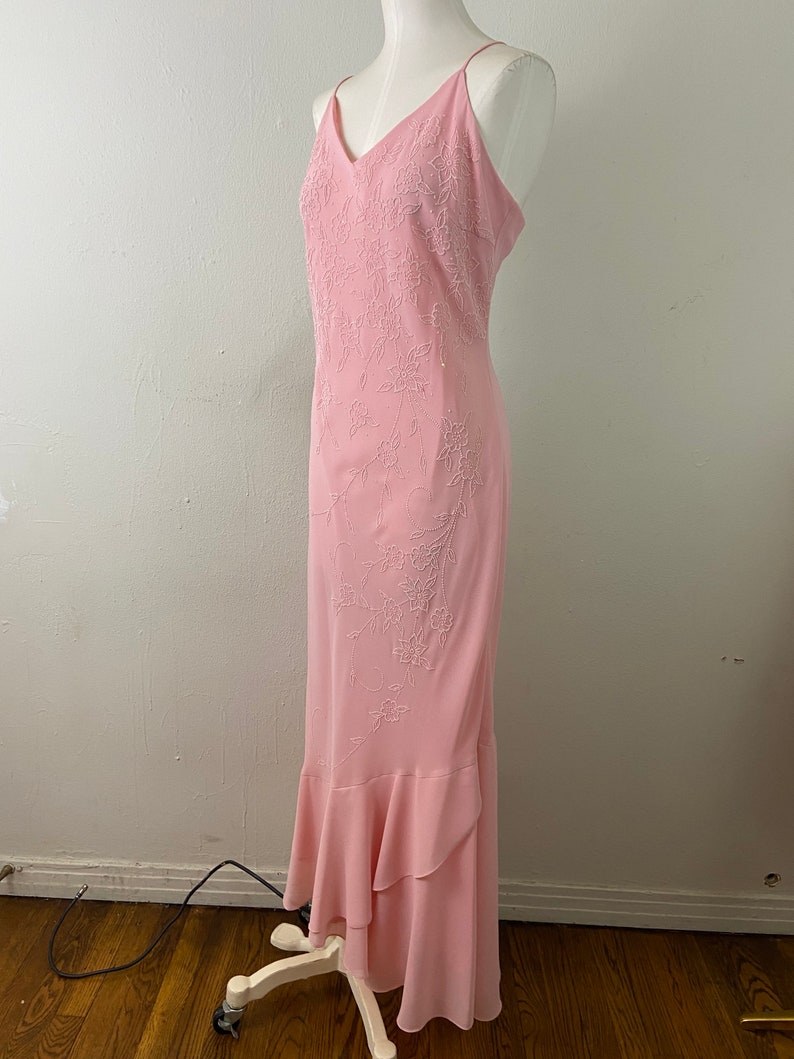 Vintage Early 90s Embellished Peach Maxi Formal Low Back Cut Imperio Sexy Dress By JULIET, PLUS SIZE Formal Sexy Dress, Size-2xl image 10