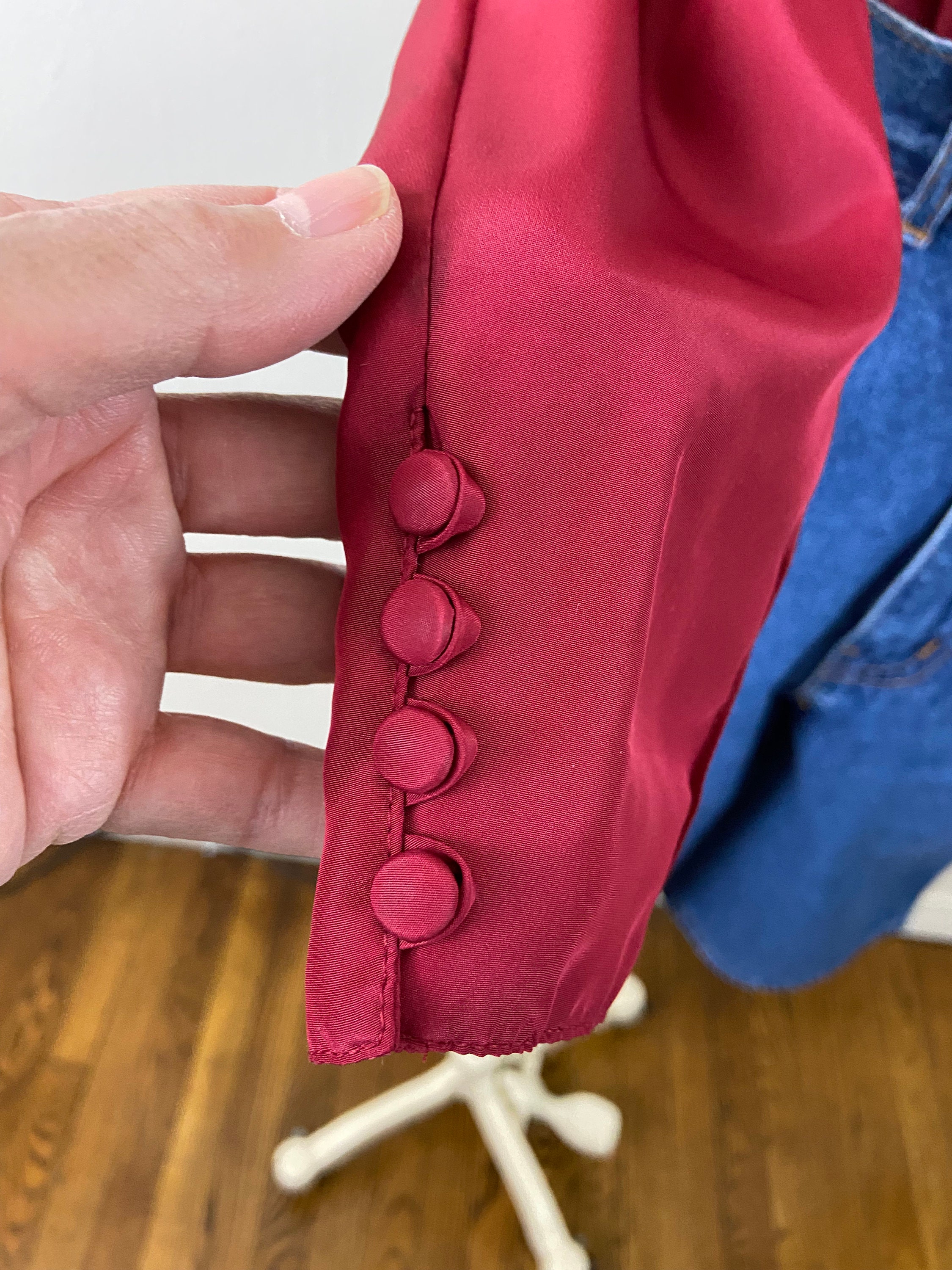 Vintage Late 70s Metallic Burgundy Ruffle Collard and Vintage Late 70s Metallic Burgundy Ruffle Collard and