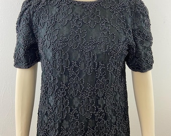 Vintage 80s Beaded Lace Party Blouse: Laurence Kazar, Size Large
