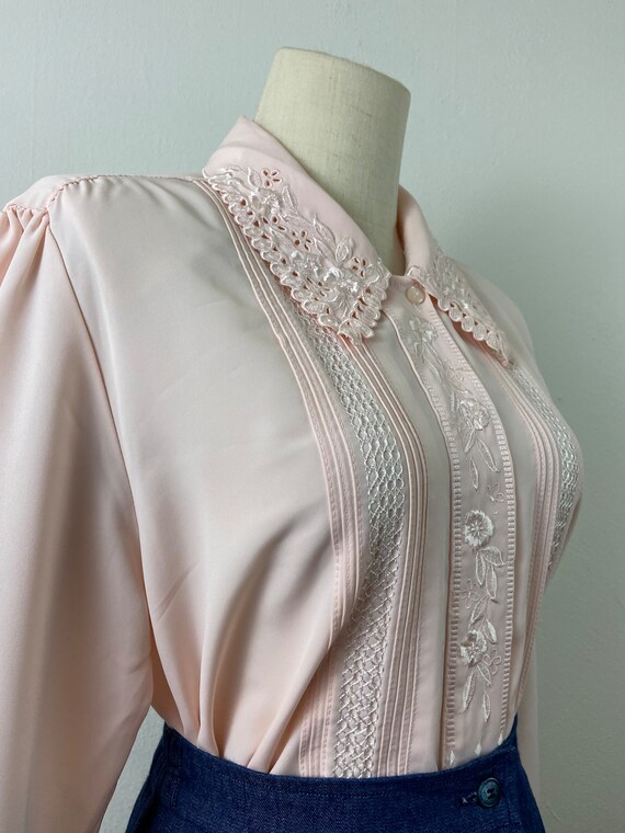 Vintage 90s Peach Embroidery Collard And Chest Bl… - image 6