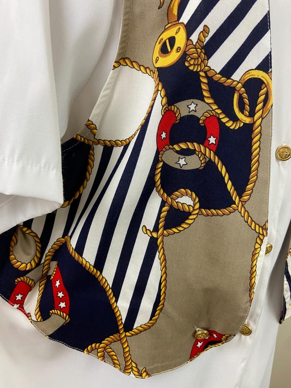 Vintage 80s Nautical Print Blouse with Attached V… - image 9