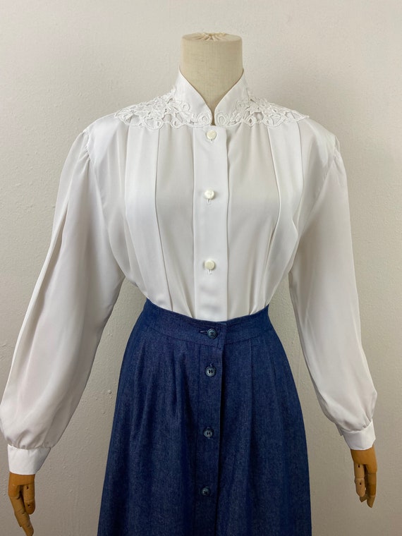 Vintage 80s White Romantic Long Puffy Sleeves Wit… - image 1