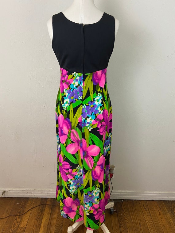 Vintage Early 70s Bohemian Floral Neon Colors Max… - image 9