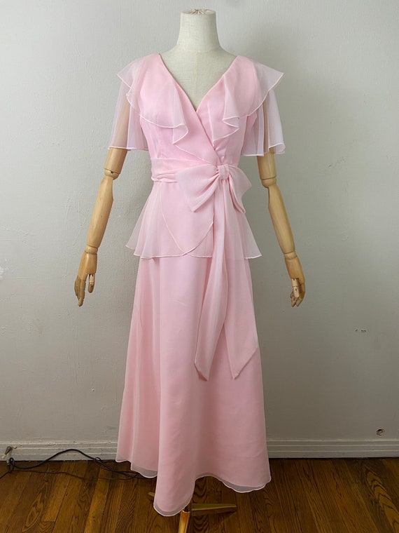 Vintage 60s Pink Chiffon Maxi Romantic Bridesmaids