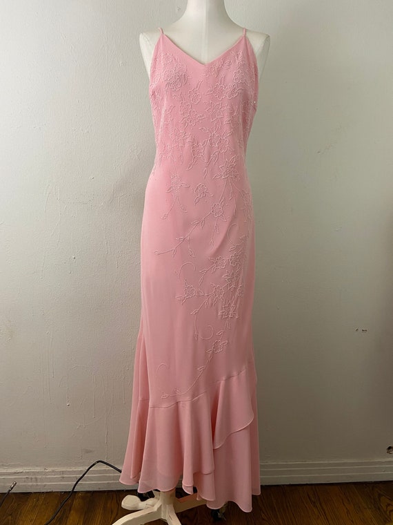 Vintage Early 90s Embellished Peach Maxi Formal L… - image 1