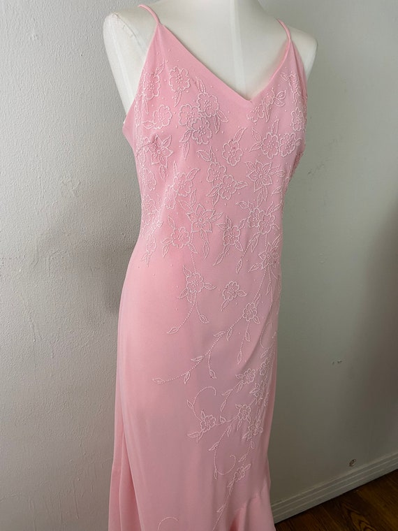 Vintage Early 90s Embellished Peach Maxi Formal L… - image 5