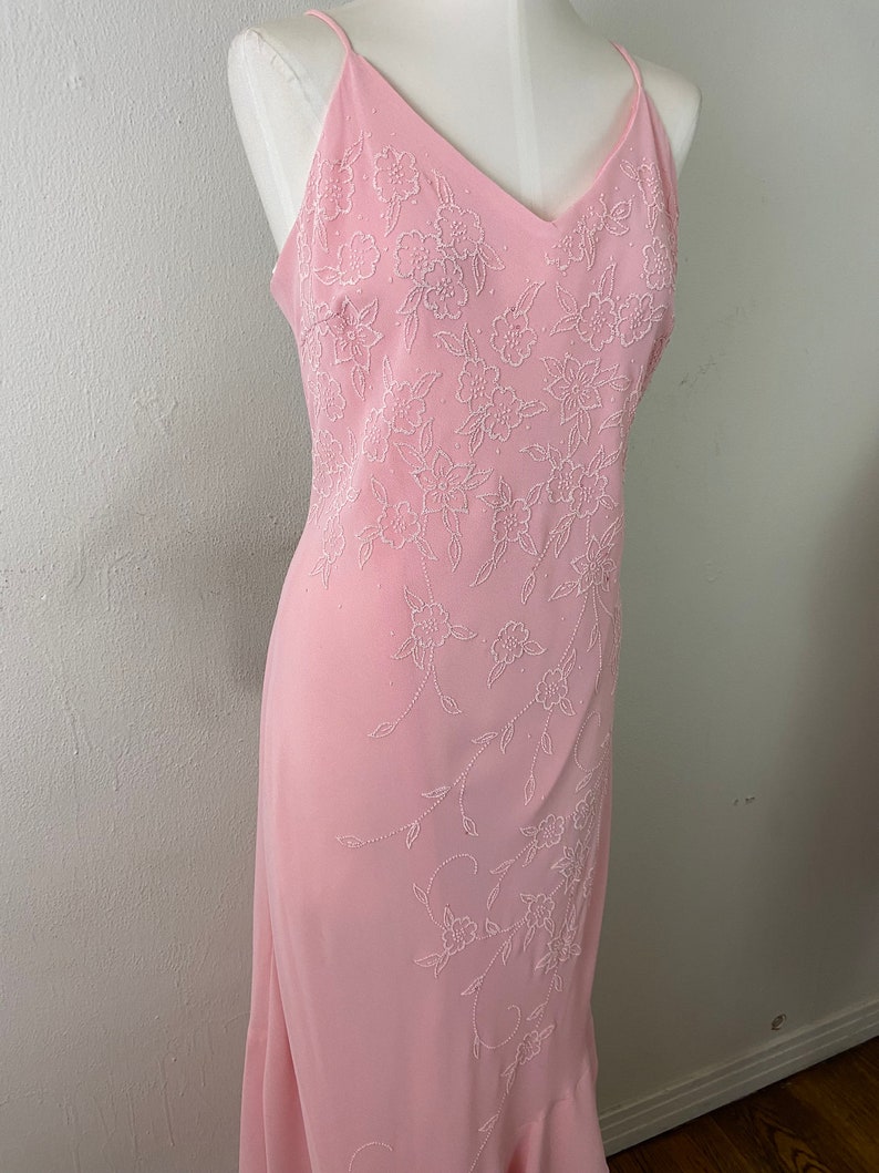 Vintage Early 90s Embellished Peach Maxi Formal Low Back Cut Imperio Sexy Dress By JULIET, PLUS SIZE Formal Sexy Dress, Size-2xl image 5