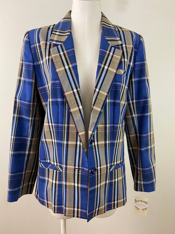 Vintage 90s Silk Linen Blue Tan Striped Tailored … - image 5
