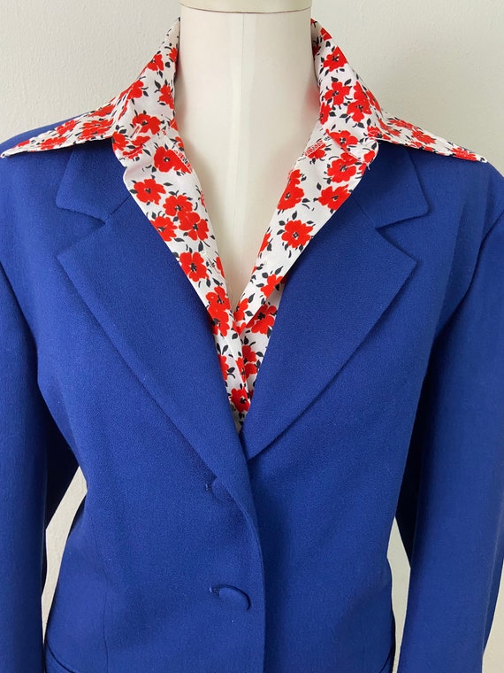 Vintage 90s Navy Blue Midi Skirt Wool Blazer Suit… - image 3