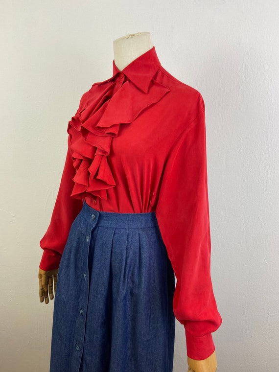 Vintage 90s Long Puffy Sleeves With Ruffle Chest … - image 6
