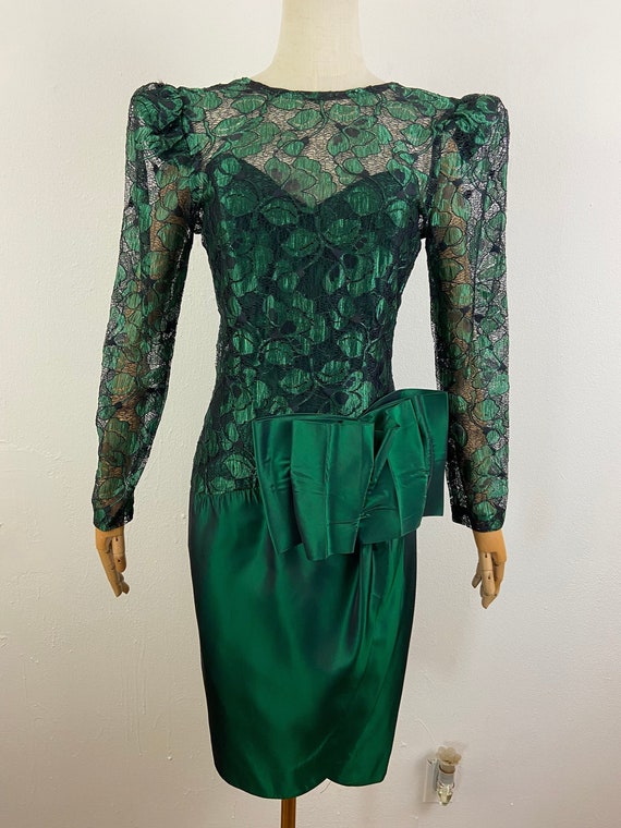 Vintage 80s Emerald Green Iridescent Taffeta With 