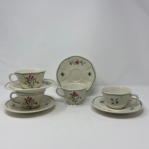 Vintage Lonachamp Summer flower pattern Set of 4 cups & saucers, made in france