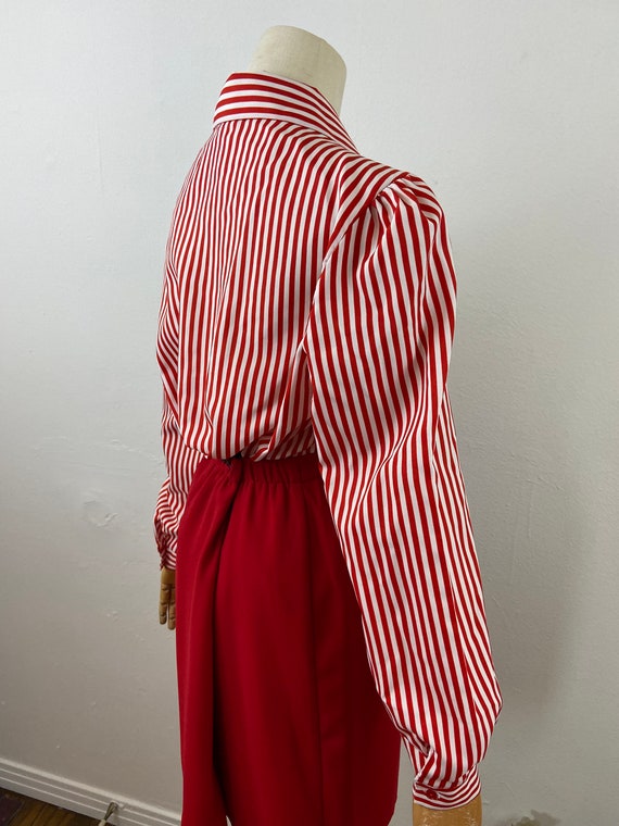 Vintage 70s Red And White Stripe Print With Puffy… - image 9