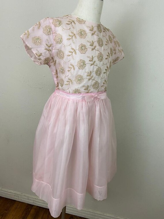 Vintage 60s Pink Silk Organza Dress: Embroidered … - image 10