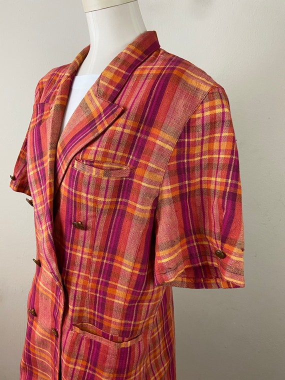 Vintage 80s Madras India Linen Orange Fucsia Plat… - image 6