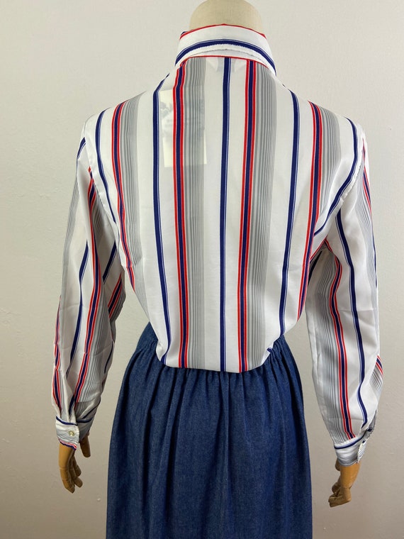Vintage Blouse From Late 60s, Marine Colors Verti… - image 9