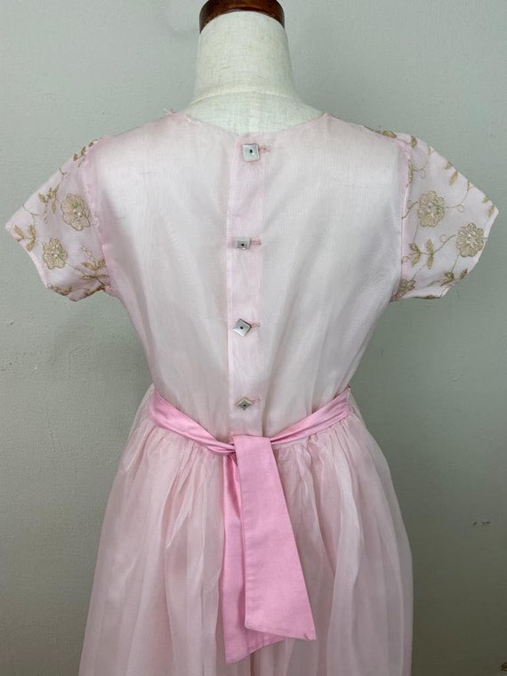 Vintage 60s Pink Silk Organza Dress: Embroidered … - image 7