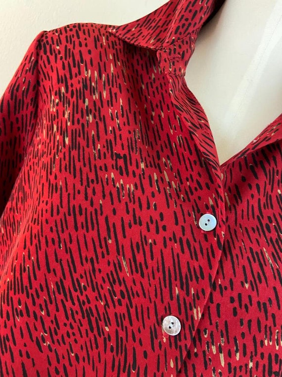 Vintage 80s Cardinal Red Blouse / Cotton Silk Ble… - image 3