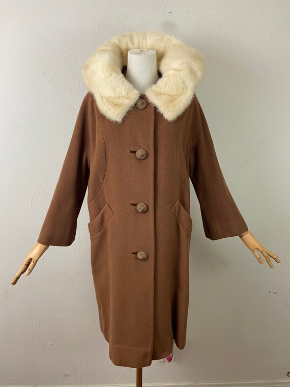 Vintage 50s FUR MINK COAT/ Cashmere & Mink Long Stand Up Collar 