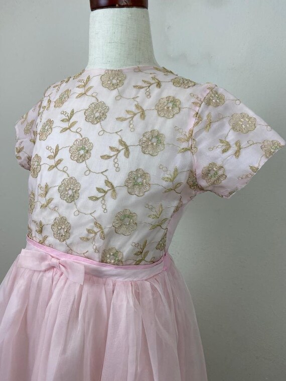 Vintage 60s Pink Silk Organza Dress: Embroidered … - image 3