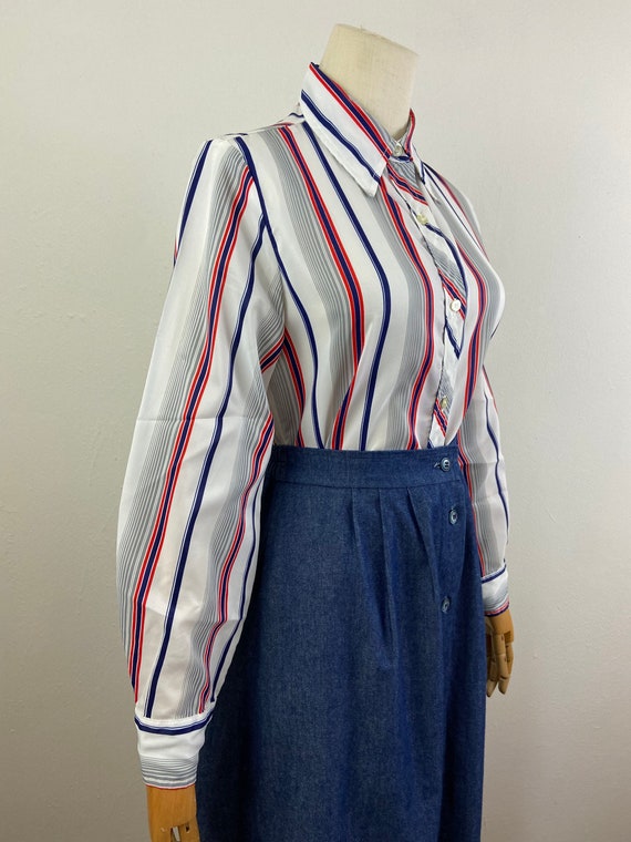 Vintage Blouse From Late 60s, Marine Colors Verti… - image 4