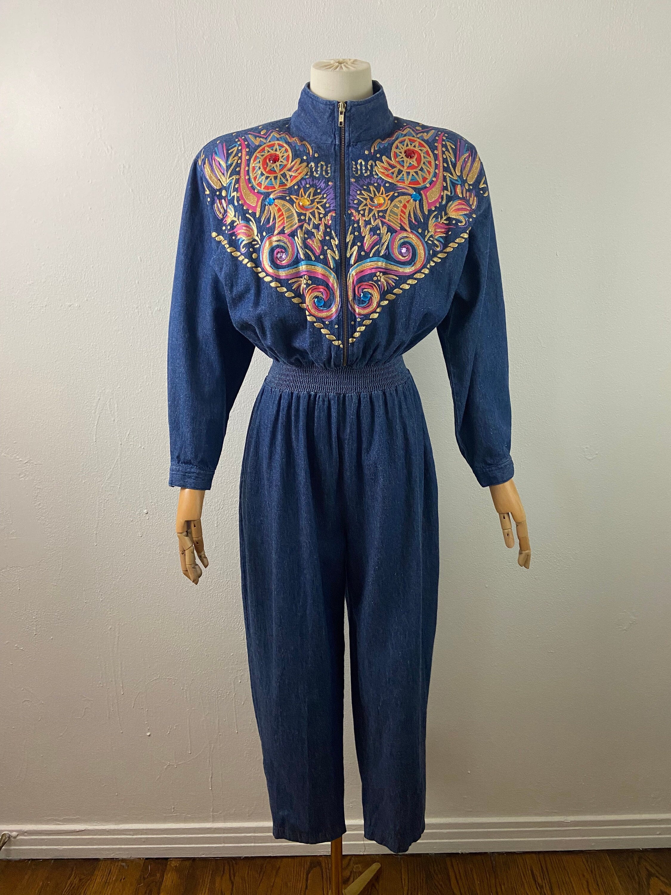 Women's Jeans Denim Jumpsuit/overall High Waisted Bell Bottoms Pants , vintage 70s,boho, Hippie. Made to Order. 
