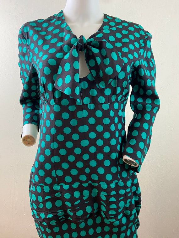 Vintage  80s Polka Dots Haute Couture Designer Dr… - image 7