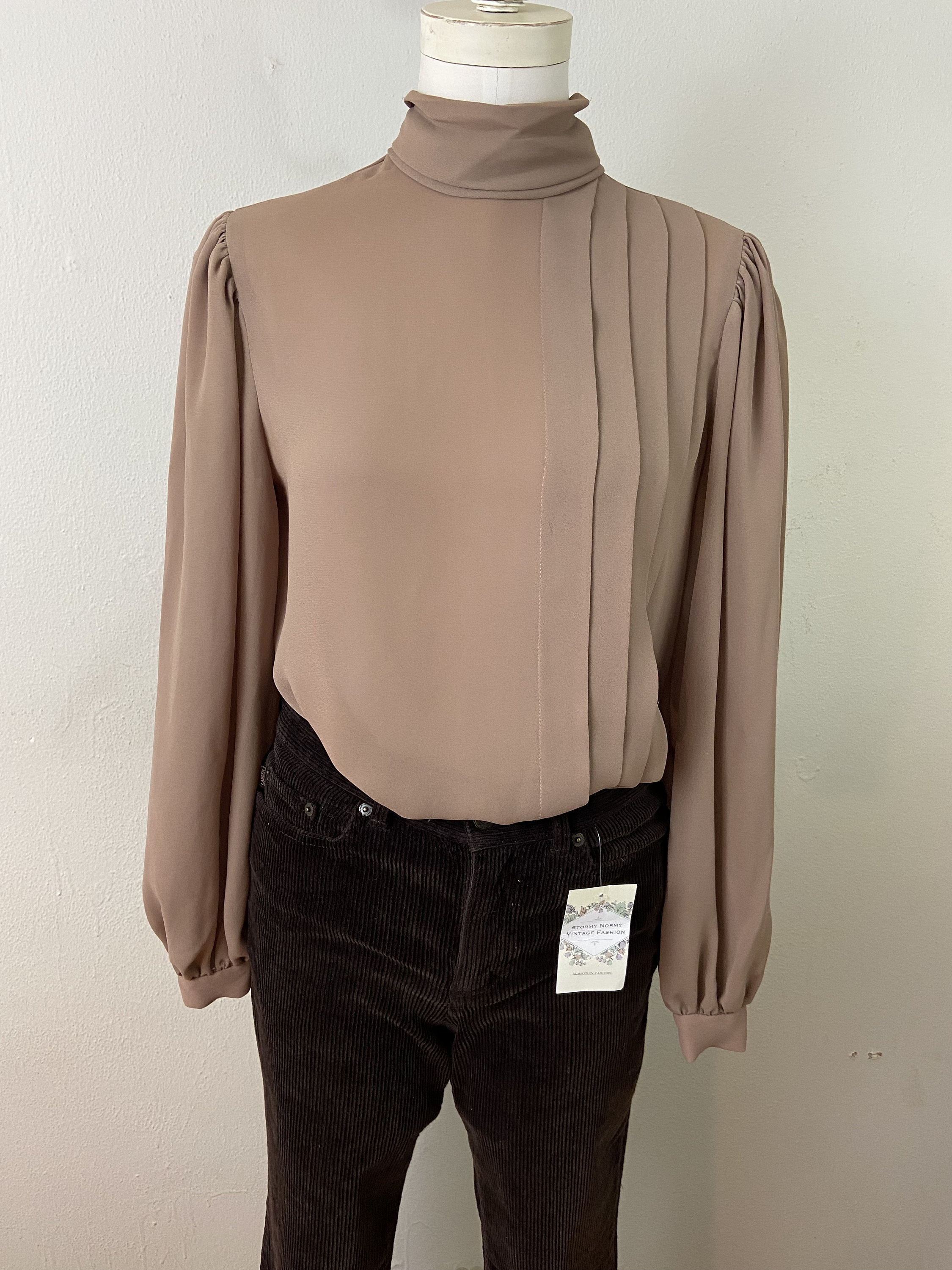 Vintage 80s Tan Brown Chiffon High 