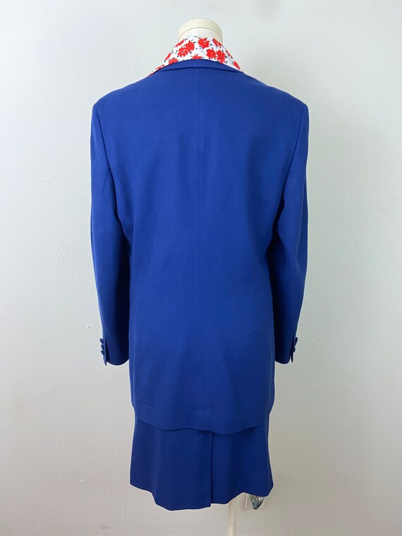 Vintage 90s Navy Blue Midi Skirt Wool Blazer Suit… - image 8