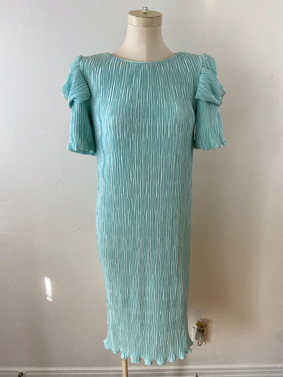 mint green dress size 10 Vintage 80s Mint Green Pleated Cocktail Dress