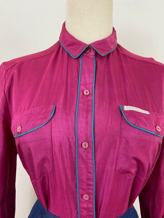 Vintage 70s Fuchsia With Turquoise Trim Pipe Long… - image 4