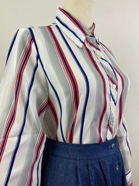 Vintage Blouse From Late 60s, Marine Colors Verti… - image 3