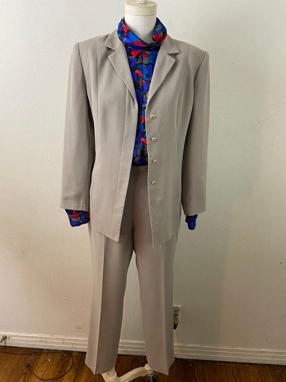 Vintage 90s Beige Tan Crepe Georgette Elegant Suit