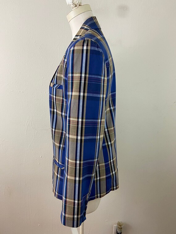 Vintage 90s Silk Linen Blue Tan Striped Tailored … - image 7