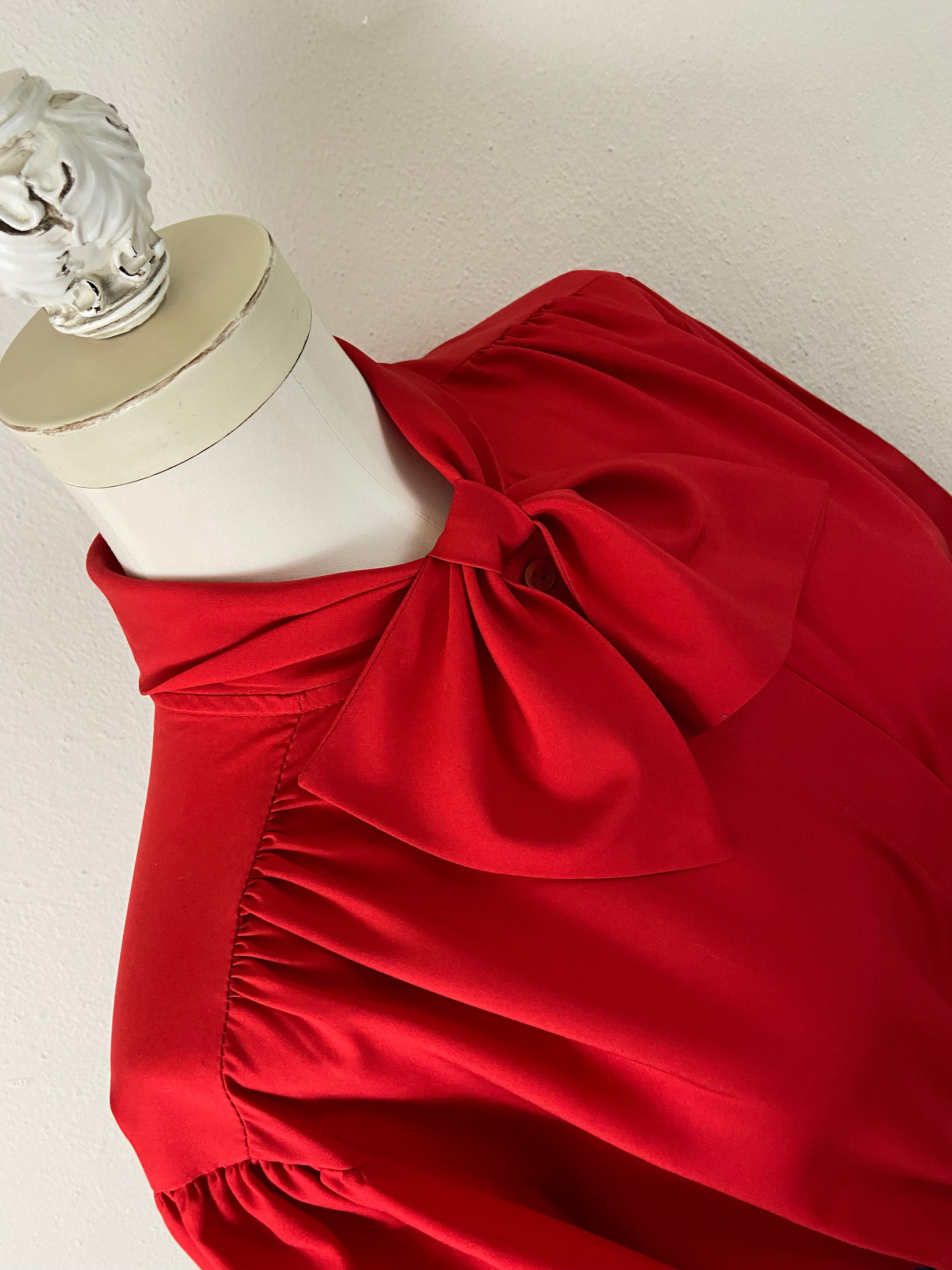 Vintage Late 70s Red High Ribbon Collard Ballon Sleeves and Puffy Cuff ...