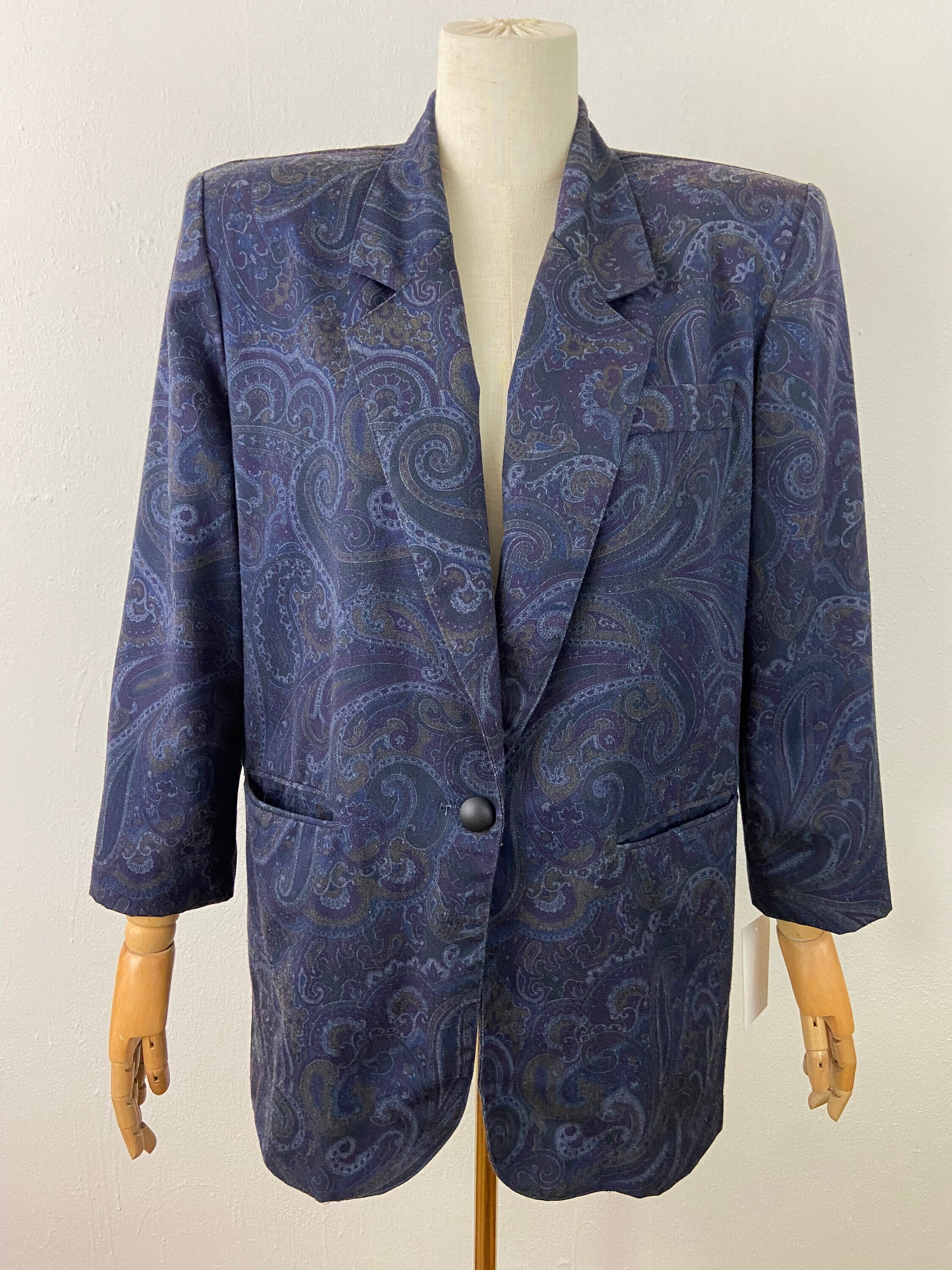 Vintage 80s Navy Blue With Paisley Print Tailored Gabardine Cotton Jacket by Smart Parts Oversize Funky Retro Unisex Sport Jacket Size 12. Etsy Canada