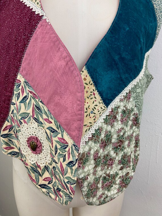 Vintage 80s Patchwork Calico Vest: Shabby Chic La… - image 7