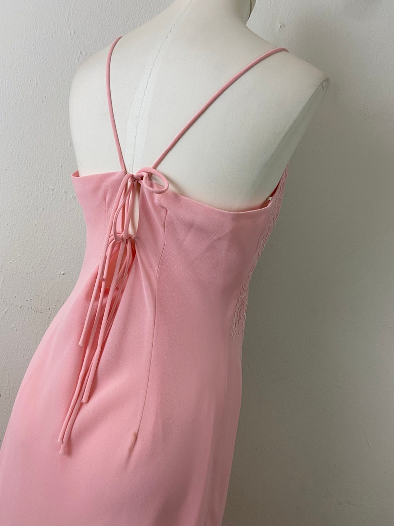 Vintage Early 90s Embellished Peach Maxi Formal Low Back Cut Imperio Sexy Dress By JULIET, PLUS SIZE Formal Sexy Dress, Size-2xl image 9