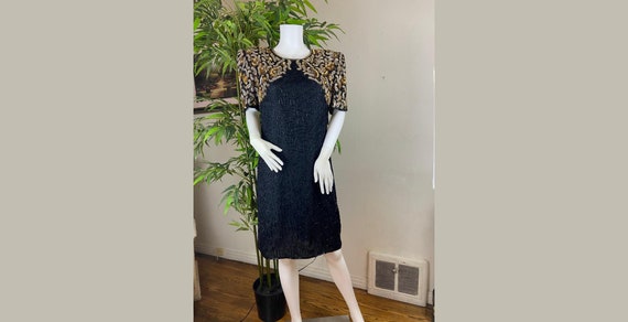 Vintage 80s Chiffon Night Dress /Size L / Big Sho… - image 1