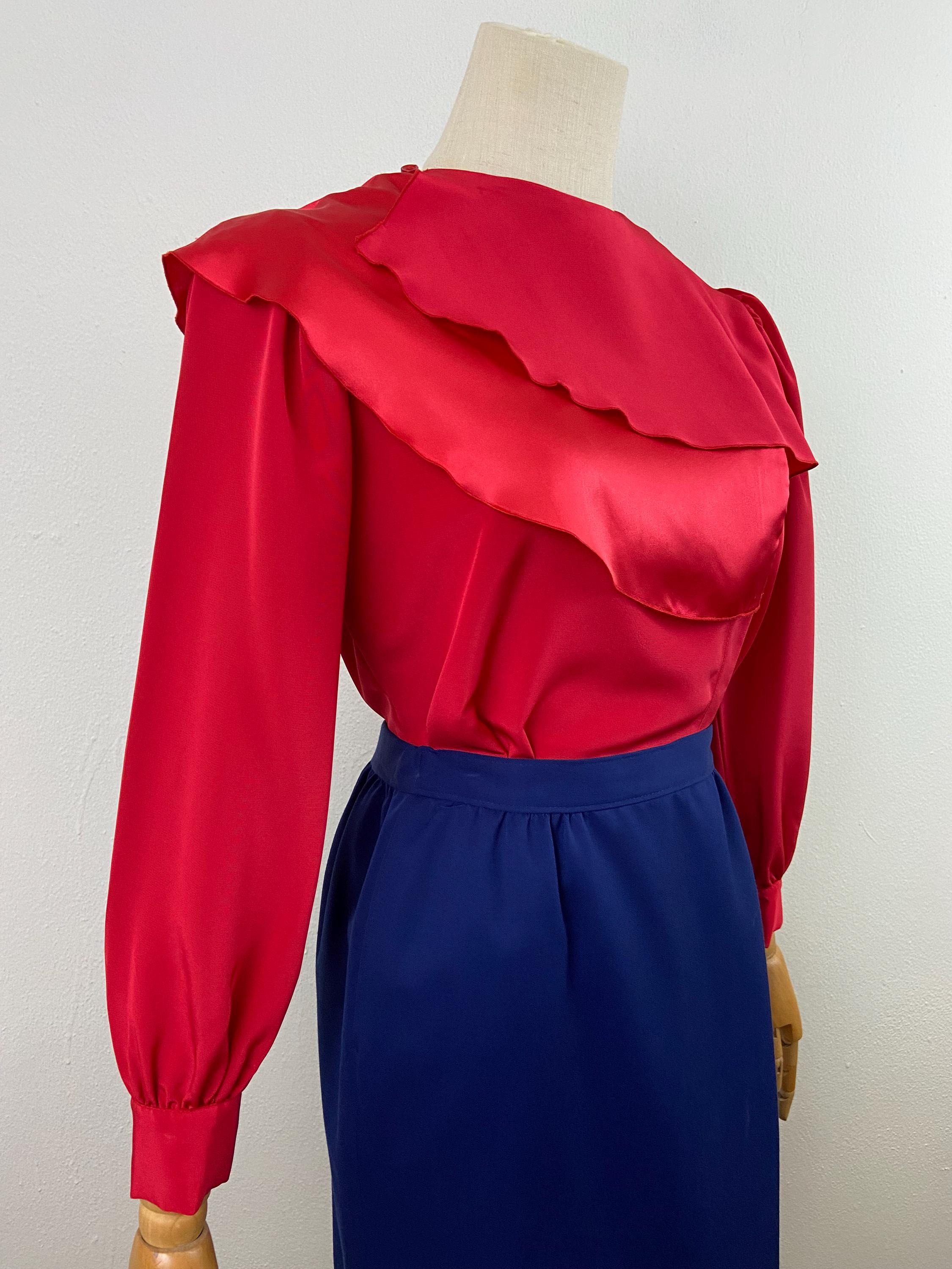 Vintage 80s Red Ruffle Blouse - Bethany Petites - Size 6 - Etsy