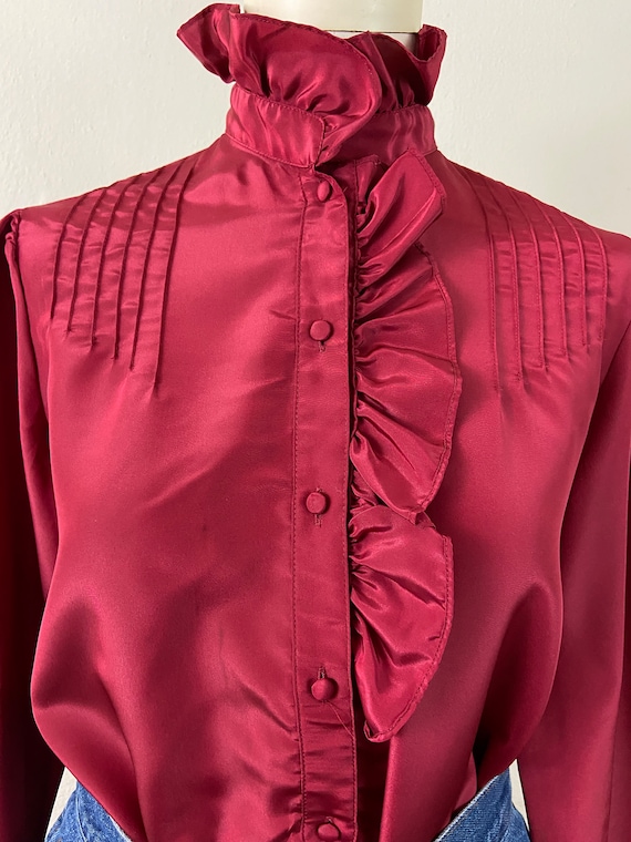 Vintage Late 70s Metallic Burgundy Ruffle Collard and Vintage Late 70s Metallic Burgundy Ruffle Collard and