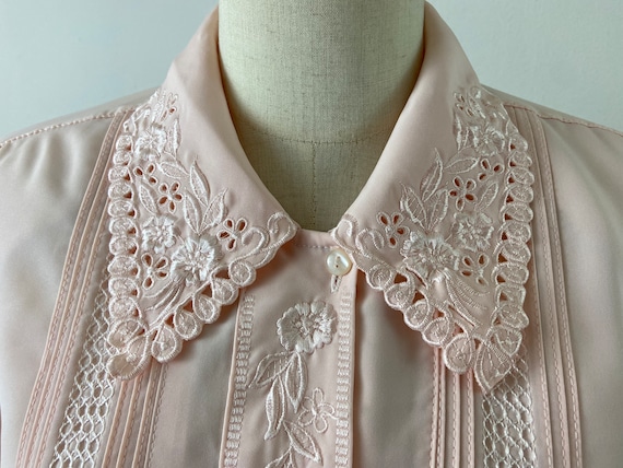 Vintage 90s Peach Embroidery Collard And Chest Bl… - image 2