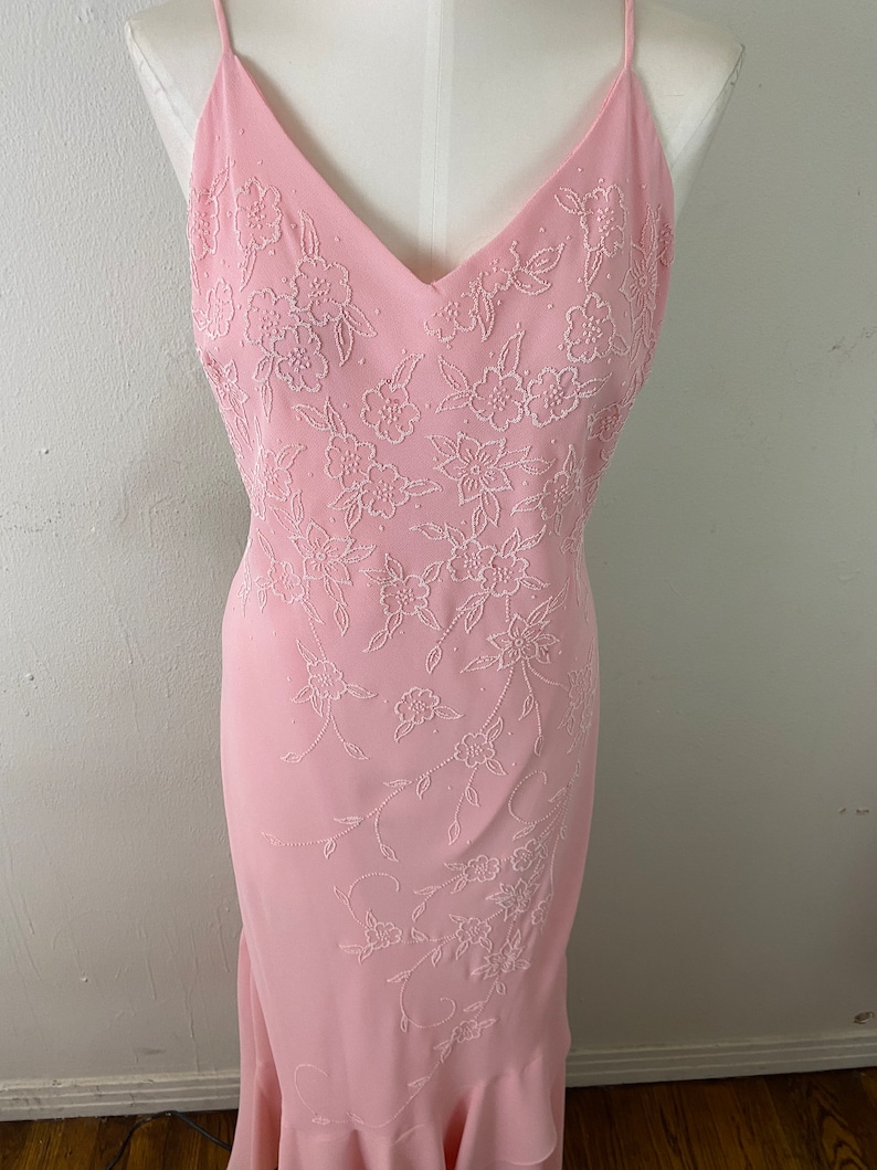 Vintage Early 90s Embellished Peach Maxi Formal Low Back Cut Imperio Sexy Dress By JULIET, PLUS SIZE Formal Sexy Dress, Size-2xl image 2