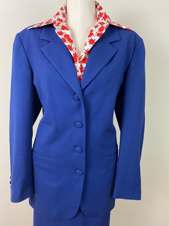 Vintage 90s Navy Blue Midi Skirt Wool Blazer Suit… - image 10