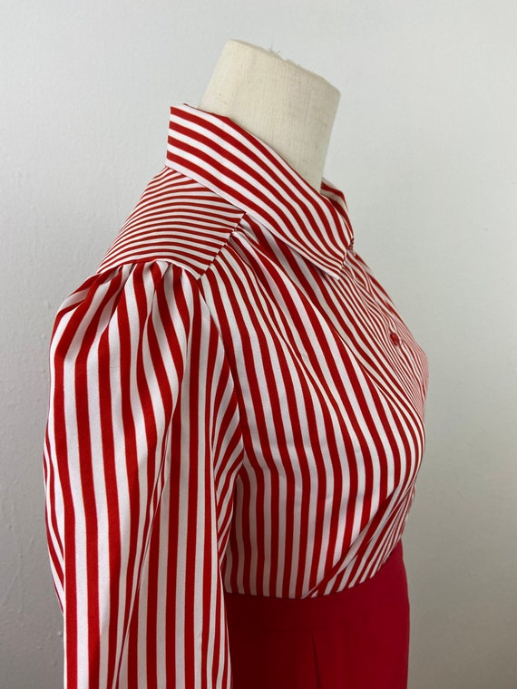 Vintage 70s Red And White Stripe Print With Puffy… - image 3